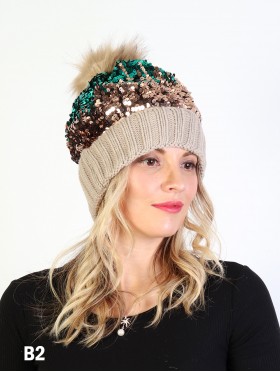 Sequin Scale “Color Changing”  Knitted Hat With Pom Pom